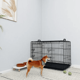 36 Inches Black Wire Dog Cage Double Lock Mechanism Two Doors Two Handles Double Bolt