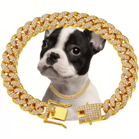 Hiphoppet Beautiful Hot Sale Luxury Alloy Dog Chain Sparkling Diamond Secure Metal Chain Choker For Dogs And Cats (Option: Gold-S)